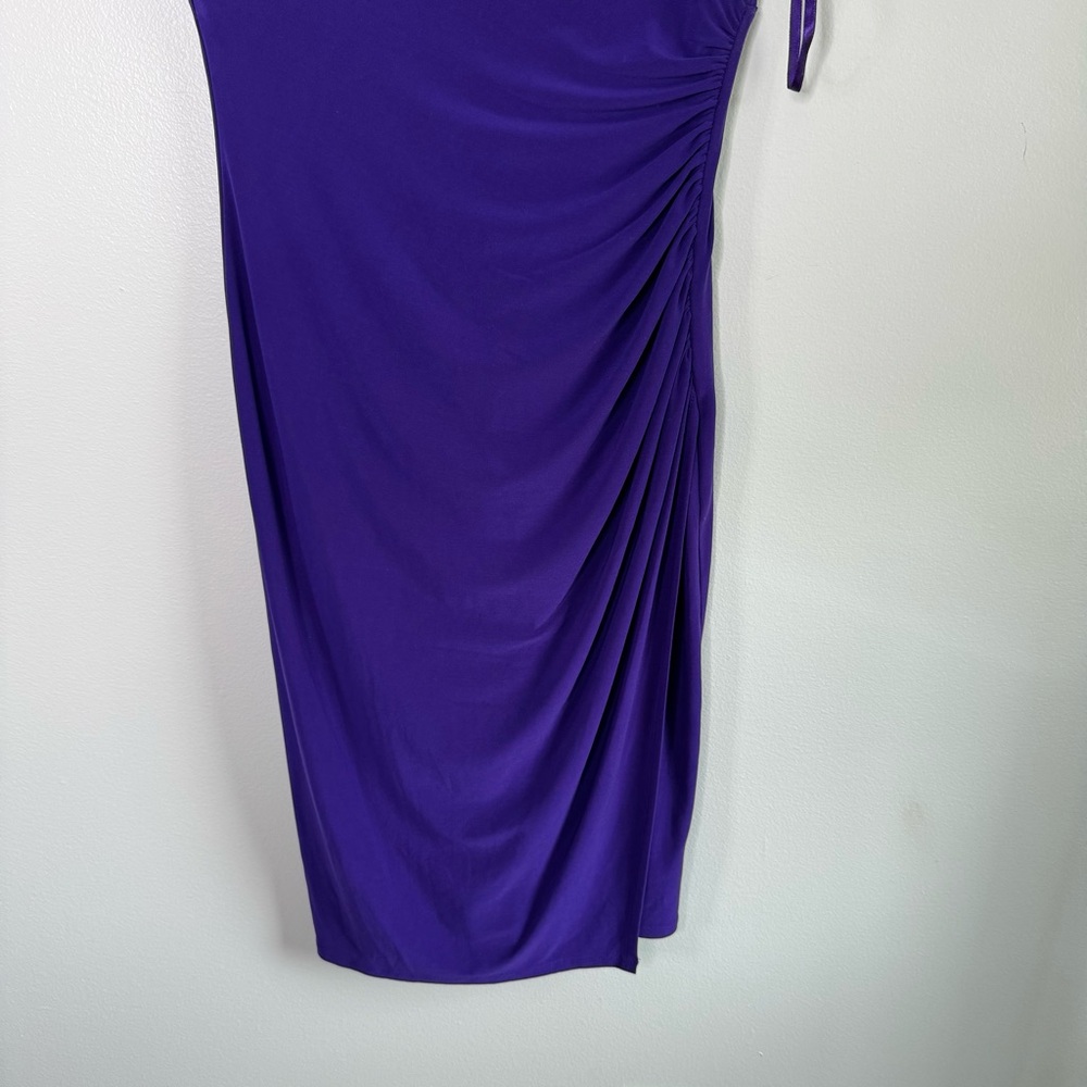 Lauren Ralph Lauren Deep Purple Ruched Faux Wrap Dress 6 - Picture 3 of 9
